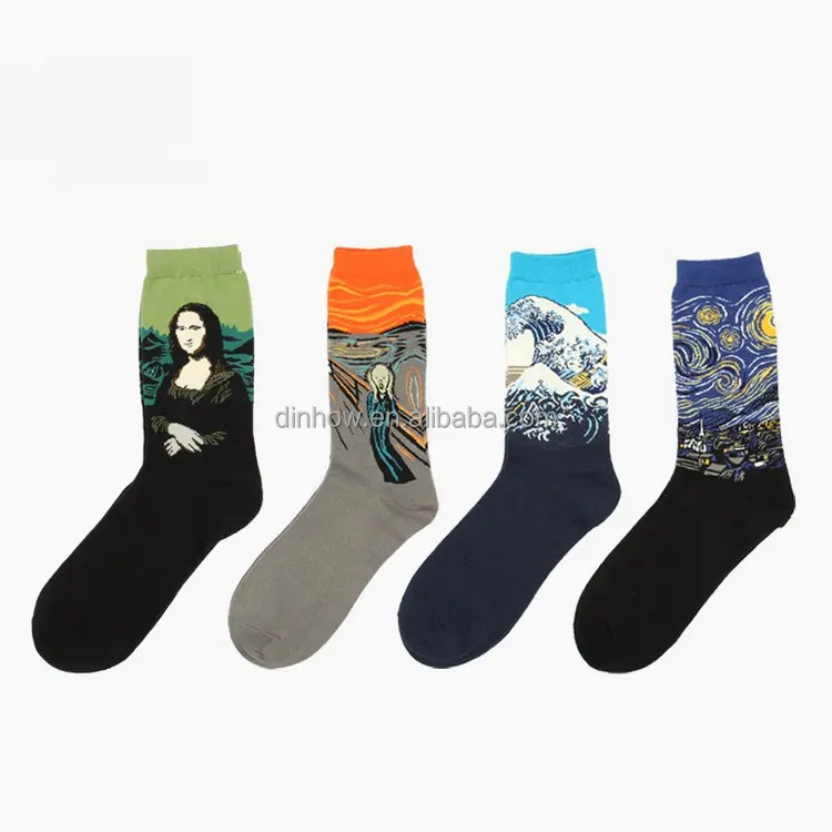 

Super March EXPO New Retro Art Oil Painting Women Men Lovers Cotton Quality Long Socks