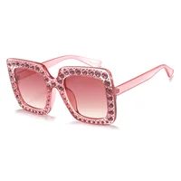 

11832 Fashion Women diamond-mounted Oversized Rhinestone Sun glasses brand designer black gradient shades Sunglasses