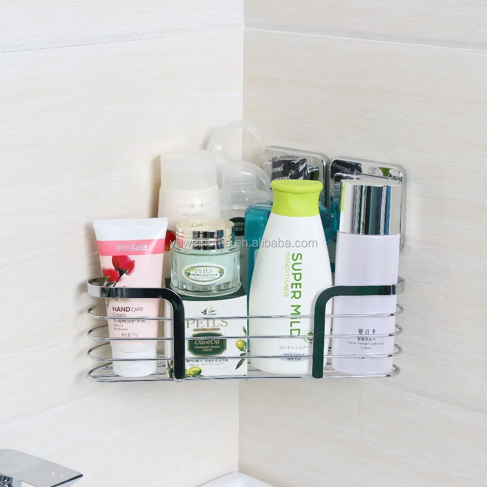 

Home And Garden Metal Stainless Steel Corner Bath Storage Basket With Sticker