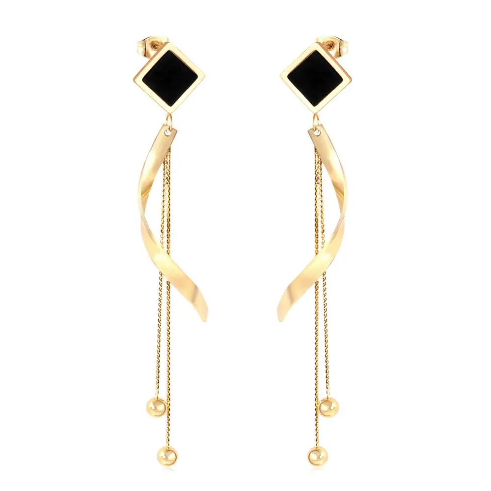 

2019 new fashion stainless steel jewelry drop earrings with black square design for women and girls, N/a