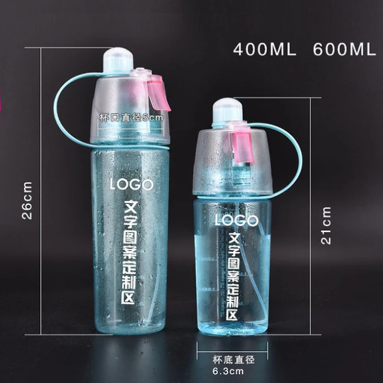 Outdoor sports drnking cooling mist spray drinking water bottle