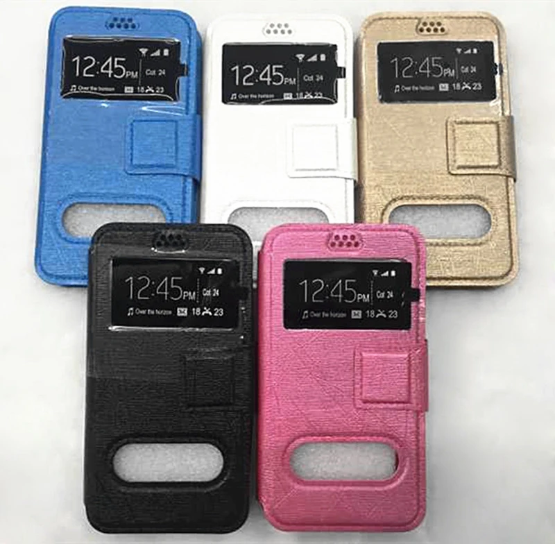 

Pu leather double window view silicone flip magnet universal phone case