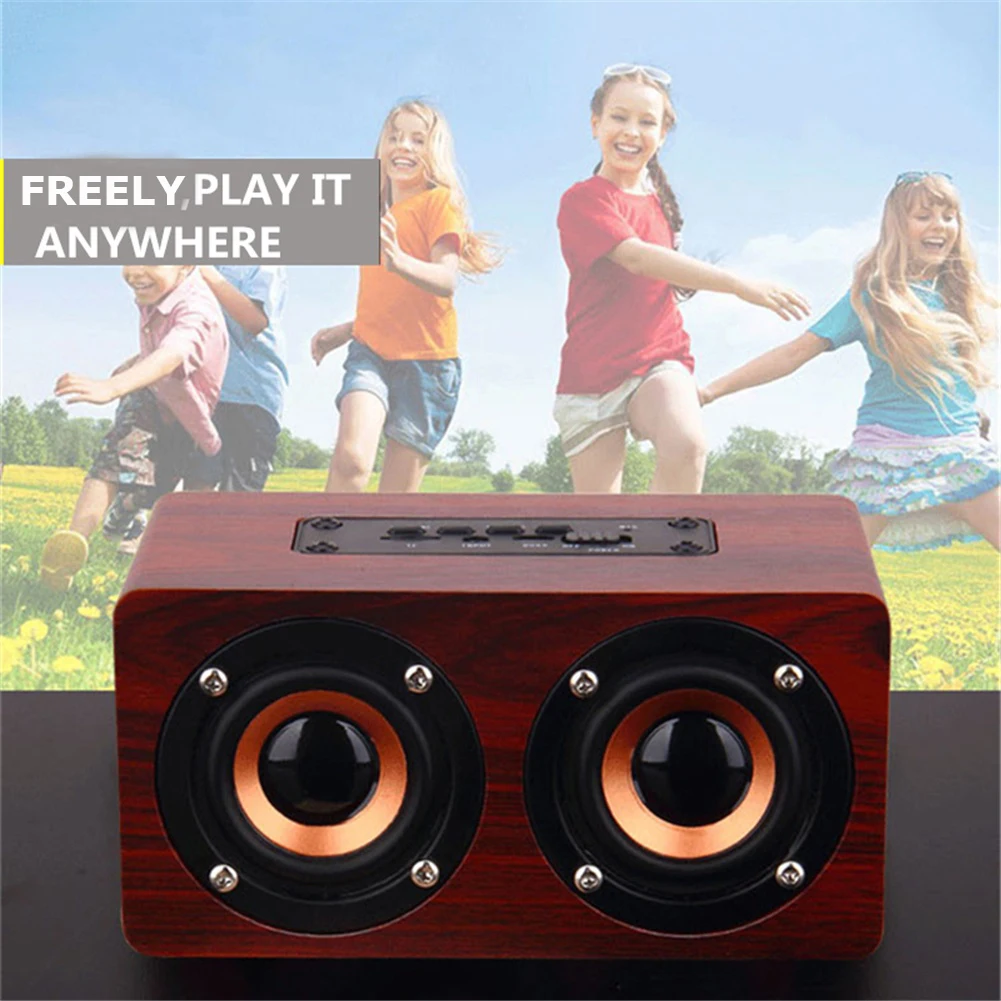 Portable HiFi Shock Bass 10W Dual Driver Bluetooth Speakers Support TF Card AUX Wood Wireless Speaker - ANKUX.COM