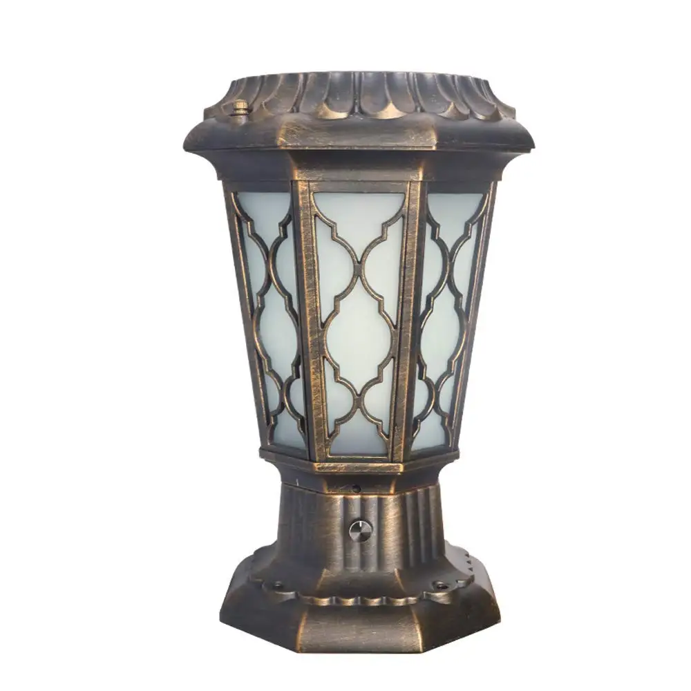 Hines European Energy Saving LED Solar Column Light Decoration Traditional Victoria Outdoor Glass Table Lamp Villa Door Post Lamp Waterproof Wall Pillar Table Lamp