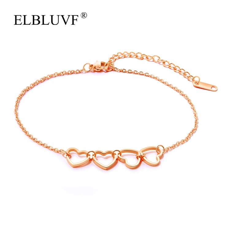 

ELBLUVF Free Shipping Stainless Steel Jewelry Rose Gold Plated Heart Shape Clasp Sandbeach Anklet