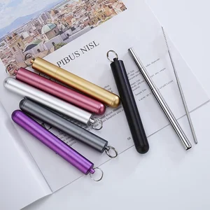 Image of Stocked Stainless Steel Collapsible Telescopic Metal Straw with Matte Colored Case