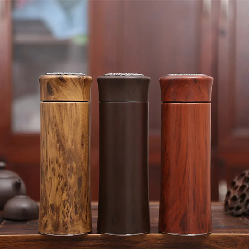 

Business Traditional Wood Grain Purple Sand Liner Stainless Steel Thermos Vacuum Flask Thermos Cup Water Bottle, Black/red/yellow