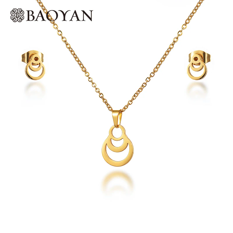 

Baoyan 2019 fashion 9k 18k gold round pendant geometry necklace China jewelry set, N/a