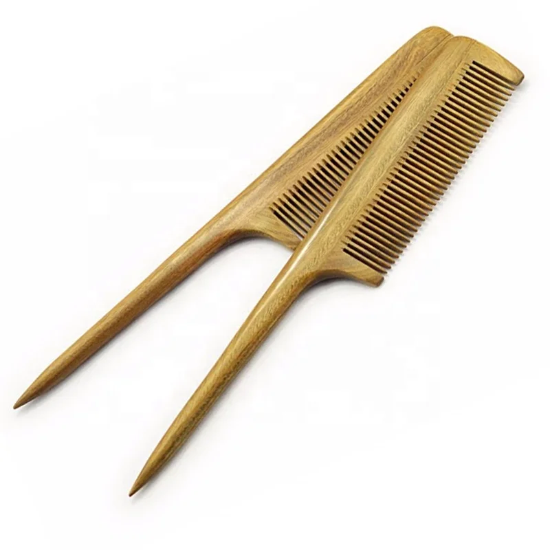 

Wholesale Custom Logo Natural Green Sandalwood Detangling Hair Straightener Rat Tail Comb