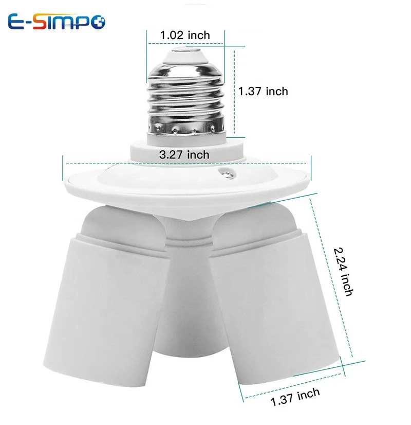 
3-in-1 E26/E27 to E27 Light Socket Splitter Adapter Extender E27 screw lamp holder splitter 