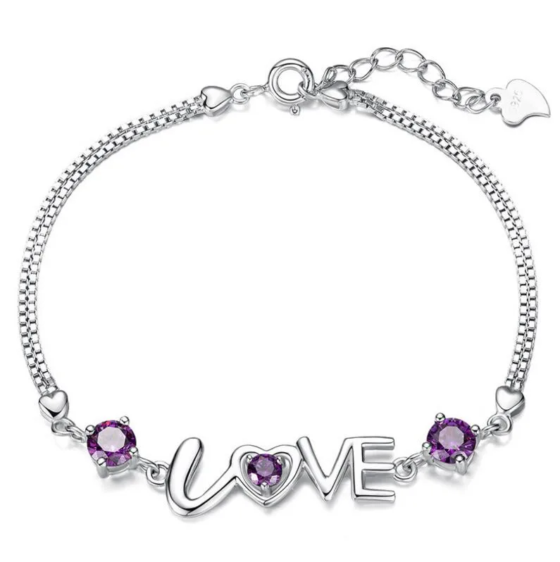 

Fashion Platinum Plated CZ letter LOVE double heart bracelet Free shipping, N/a