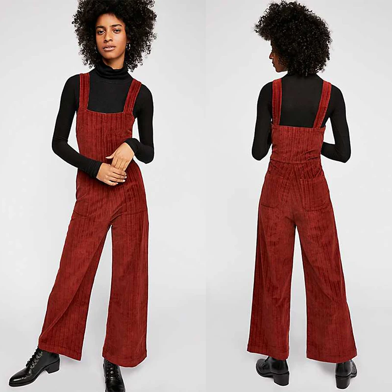 

Winter Corduroy Red Wide Leg Jumpsuits Women 2018, Chestnut red, or custom colors