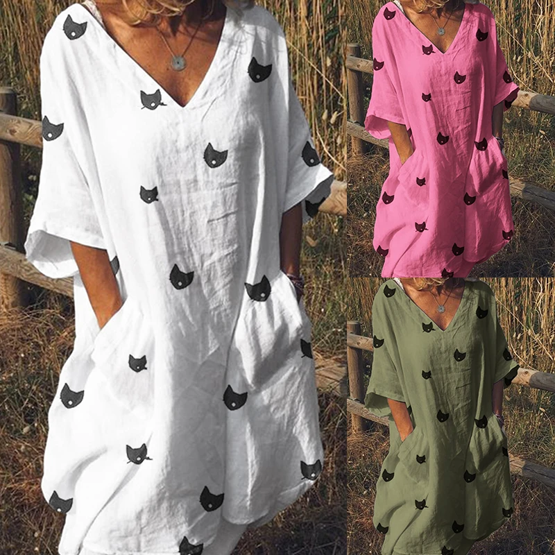 

2019 New Arrival Summer women's Dress Explosions Print V-neck Dress Plus Size