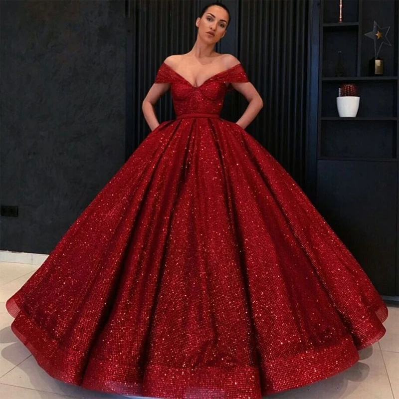 

Burgundy Prom Dresses Ball Gown Glitter Sequin V Neck Open Back Girls Sweet 16 Dresses Long Evening Party Wear, Custom made