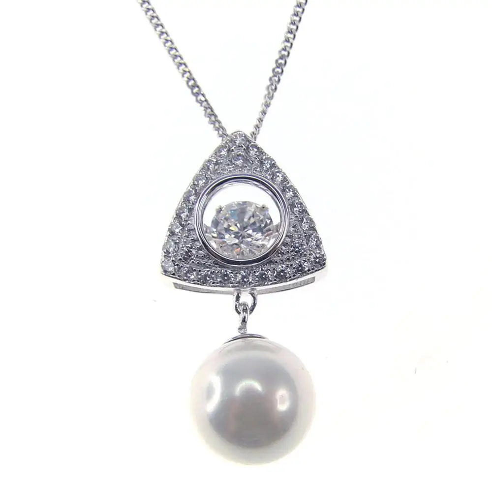 

Dancing Diamond Sterling Silver Pendant Necklace with Freshwater pearl, White dancing zircon stone