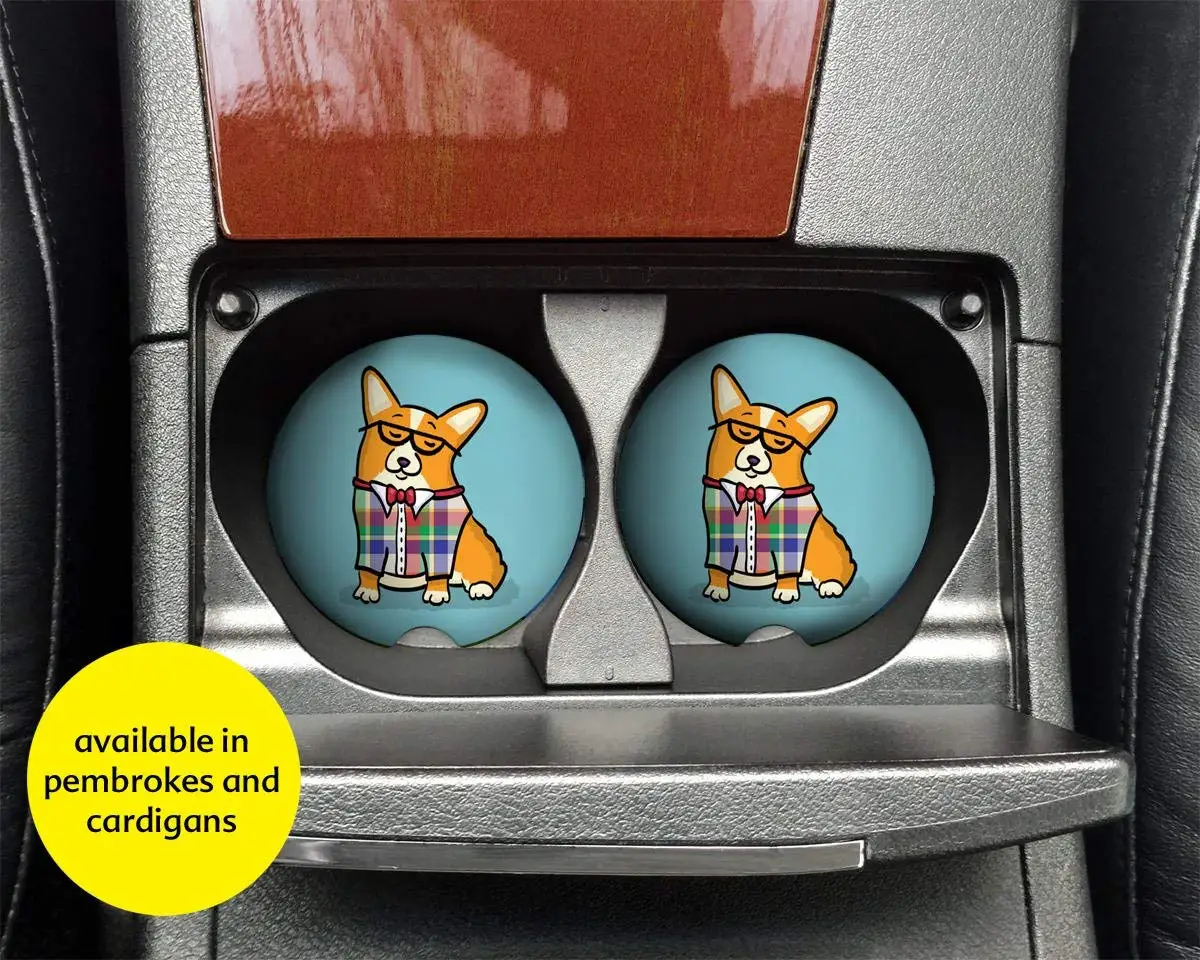 Corgi Car Coasters - Set of 2 Corgi Sandstone Car Coasters - Unique Corgi Gift - Pembroke and Cardigan Corgis - Corgeek