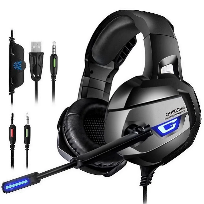 

ONIKUMA Amazon top seller K5 wired PS4 headset headphone, Black;blue;gold;gray;green;purple;red;silver;yellow