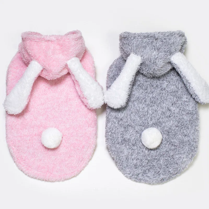 

JY483 big ears rabbit thick pet clothes solid color dog winter clothing, As photo
