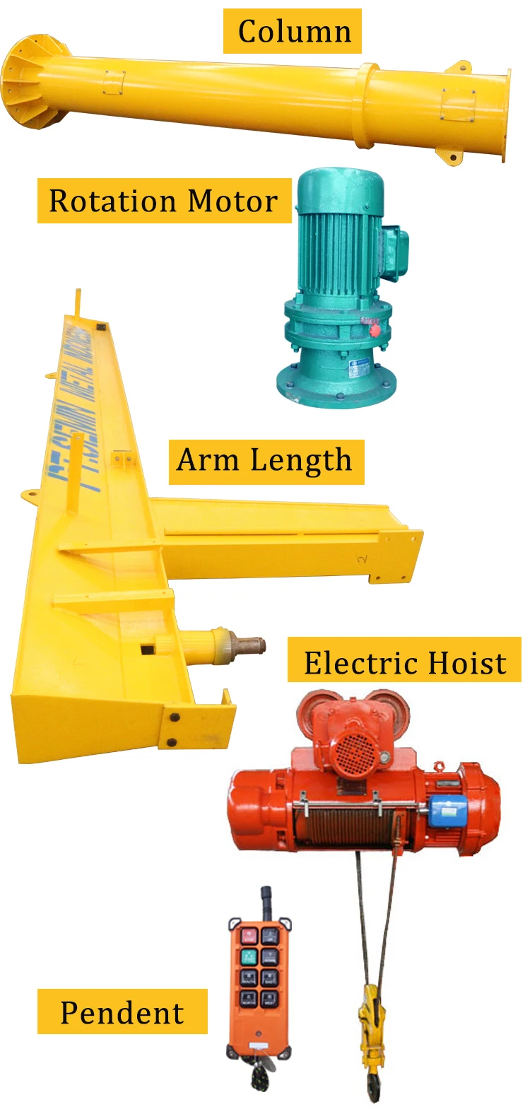 180 degree roate 2 ton free standing jib crane