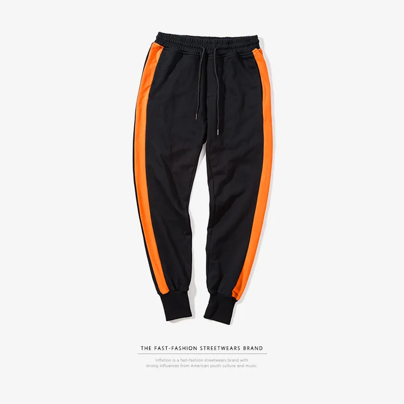 

2019 OEM Clothing Contrast Color Cotton Spandex Stripes Jogger Pants Men, Navy;black;green;orange;grey