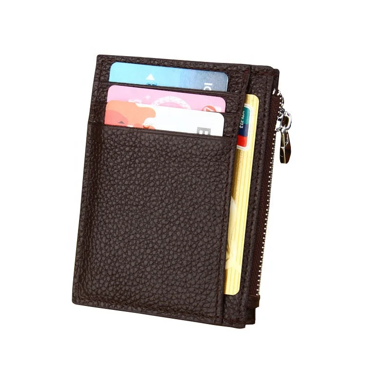 

RFID Blocking Anti-theft Leather Zip Credit Card Holder Wallet with ID Window, Black,borwn,red