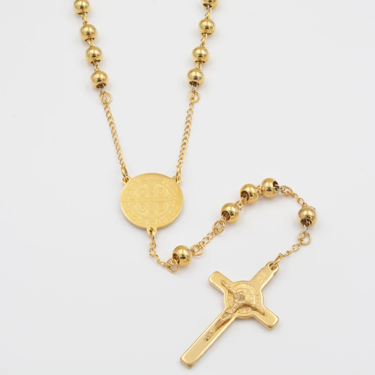 

Wholesale cheap stainless steel cross rosary jewelry, Gold