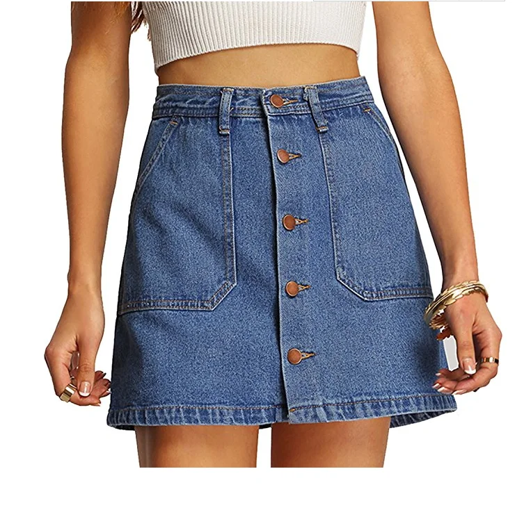 

Amazon Women's Button Front Denim A-Line Short Skirt