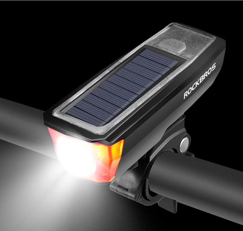 RockBros Cycling Headlight Solar USB Charging 350 Lumen Light 120dB Horn White