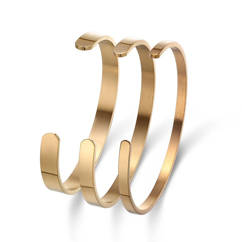 

Modern Silver Gold Plated Stainless Steel Friendship Bracelets Custom Logo Mens Cuff Bangle