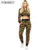 Autumn Camouflage Set Woman Long Sleeve Sexy Short Crop Top And Pant Set Casual Clothing Two Piece E7552