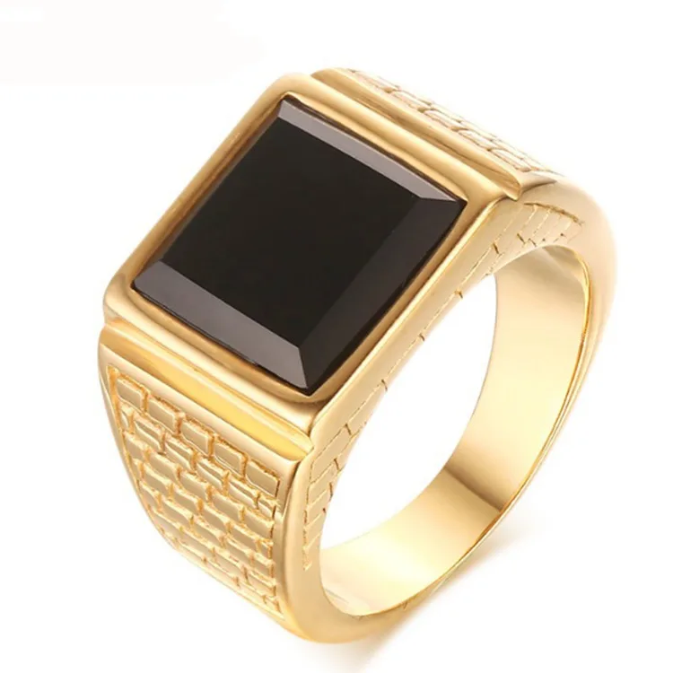 

Stainless steel gold jewelry rings unisex statement rings with agate stone