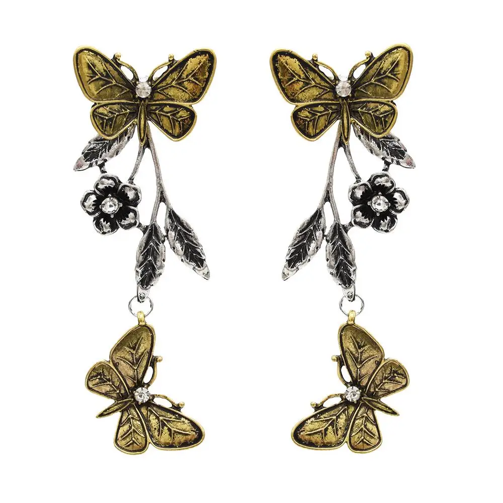 

New Fashion Vintage Silver Bronze Butterfly Long Stud Earrings For Women Jewelry Design