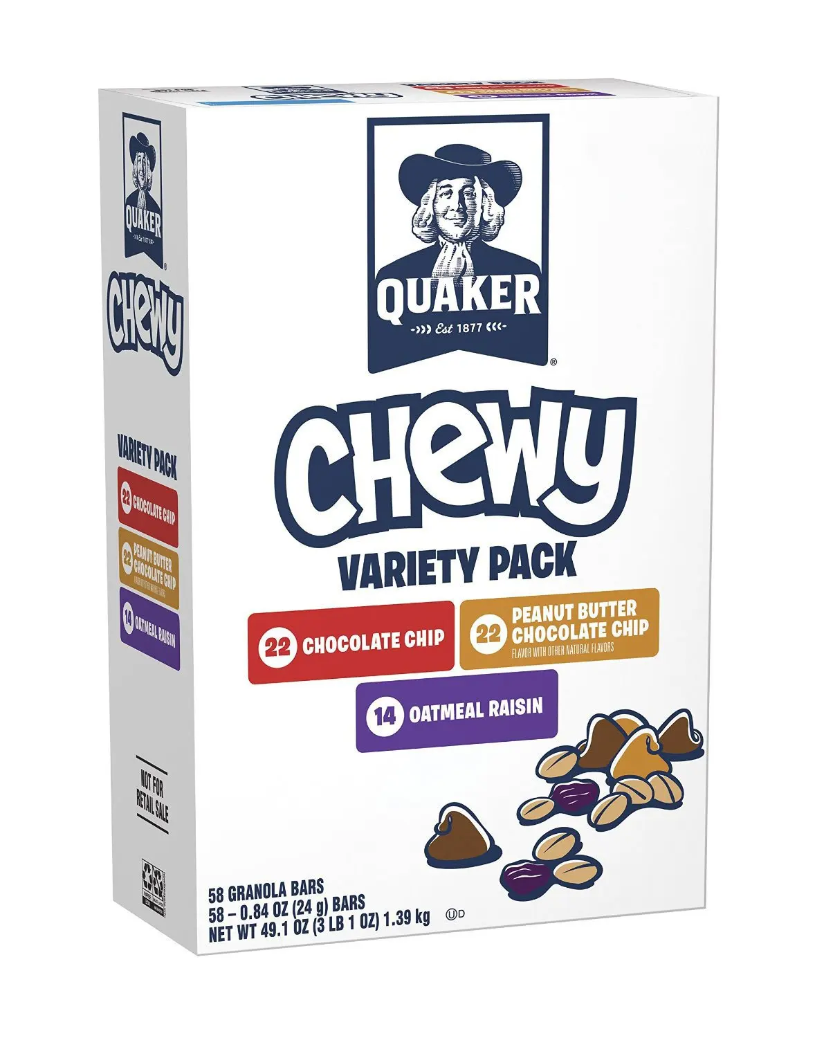 Quaker Chewy Granola Bars Variety Pack, 58 Count, 49.1 Oz