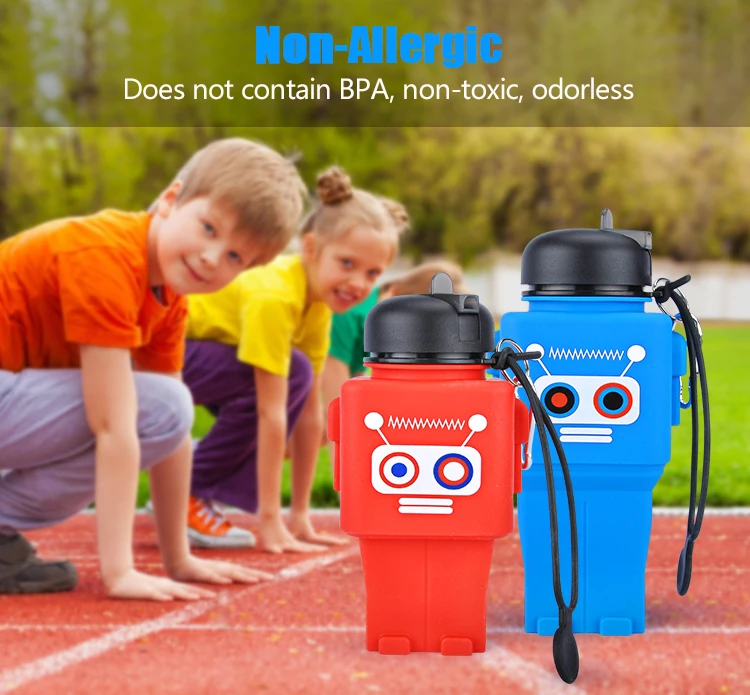 Silicone Cartoon School Children Water Jar Colorful Robot Water Bottle Kid