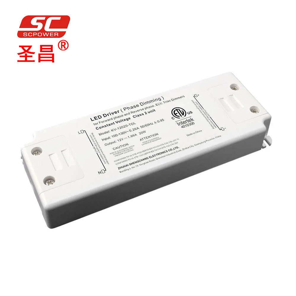 Dimmable LED driver 20w Triac Phase cut dimming Constant Voltage 12V 24V 36V 48V led driver with ETL FCC