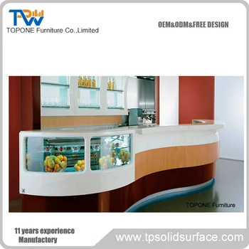 Curved Waved Design White Solid Surface Bar Counter Tops
