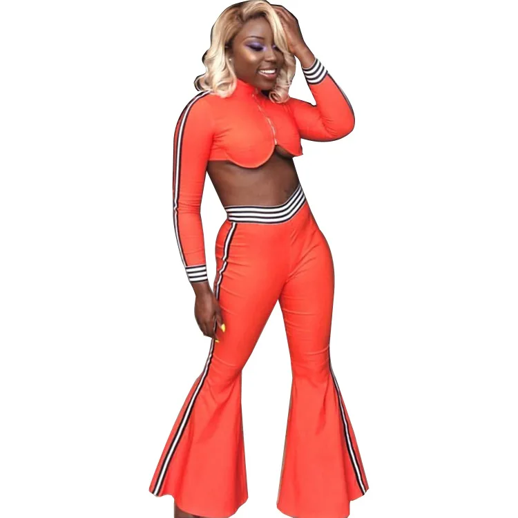 

Womens fall clothing club wear long sleeves sexy Blouse and bell-bottoms trousers, Red and black