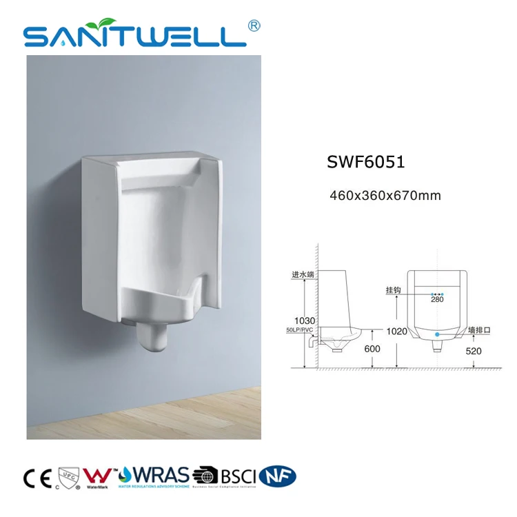 Ceramic Commercial Urinal Wall Hung Flush Mounted Urinal Wc Top/back