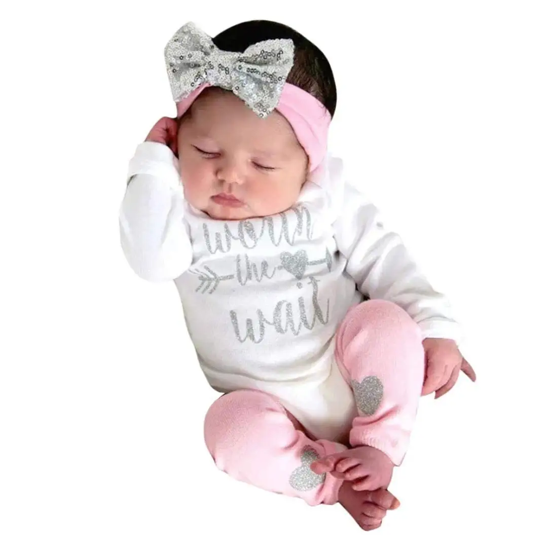 Hunzed Newborn Kids Clothes Sets Baby Girls Long Sleeves Flowers Print Romper+Headband