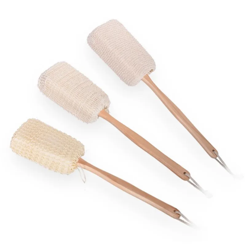 

Wholesale long handle exfoliating wooden bath brush with hemp sponge