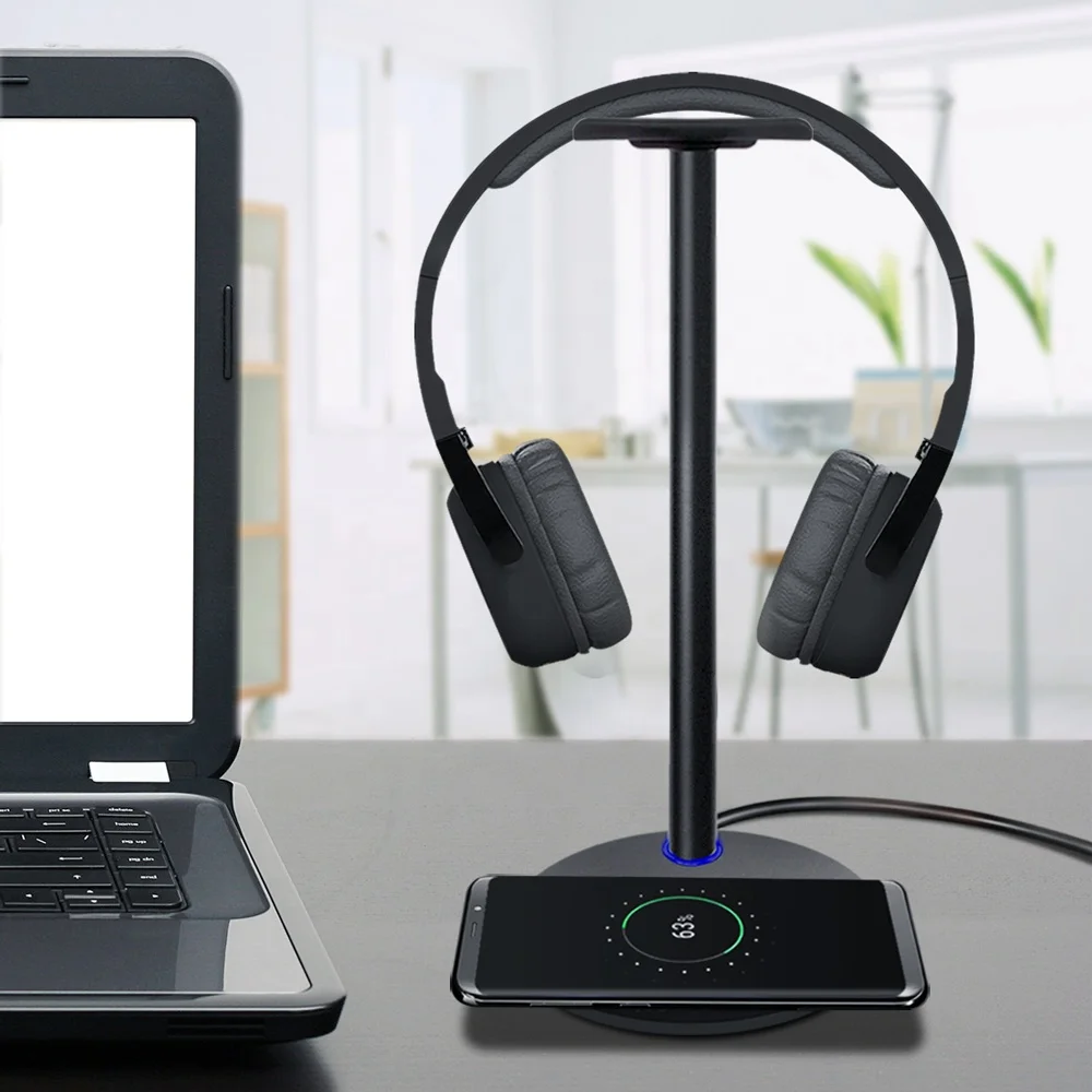 

New bee headphone stand with Qi wireless fast charger