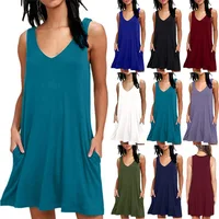 

Ecowalson 2019 Women Summer Casual T Shirt Dresses Beach Cover up Plain Pleated Tank Dress