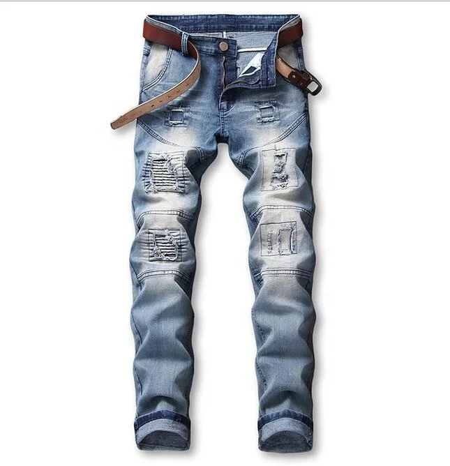 

Man Design Sport Jeans Hiphop Street Straight Destroyed Hole Male Vintage Blue Biker Pants