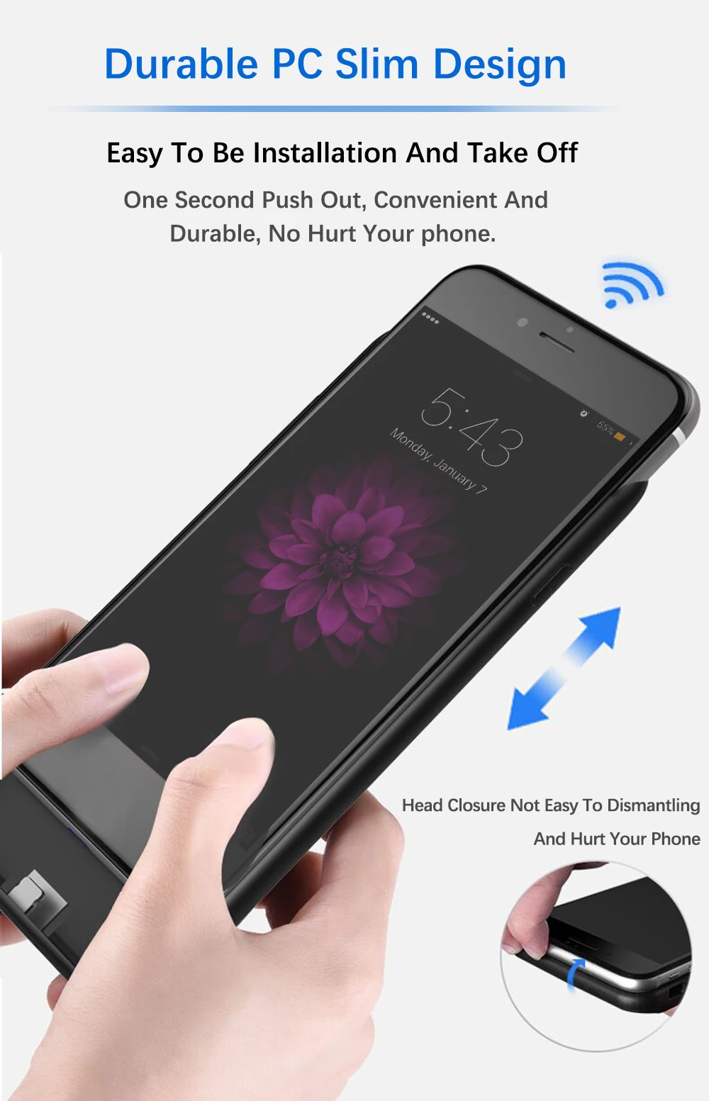 2800mah quick charge external battery for iphone 7 battery case