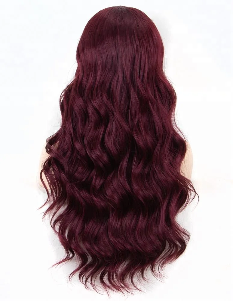 

Aliblisswig Heat Resistant Fiber Hair Natural Looking Wave Burgundy Wig Long Middle Parting Synthetic Lace Wig