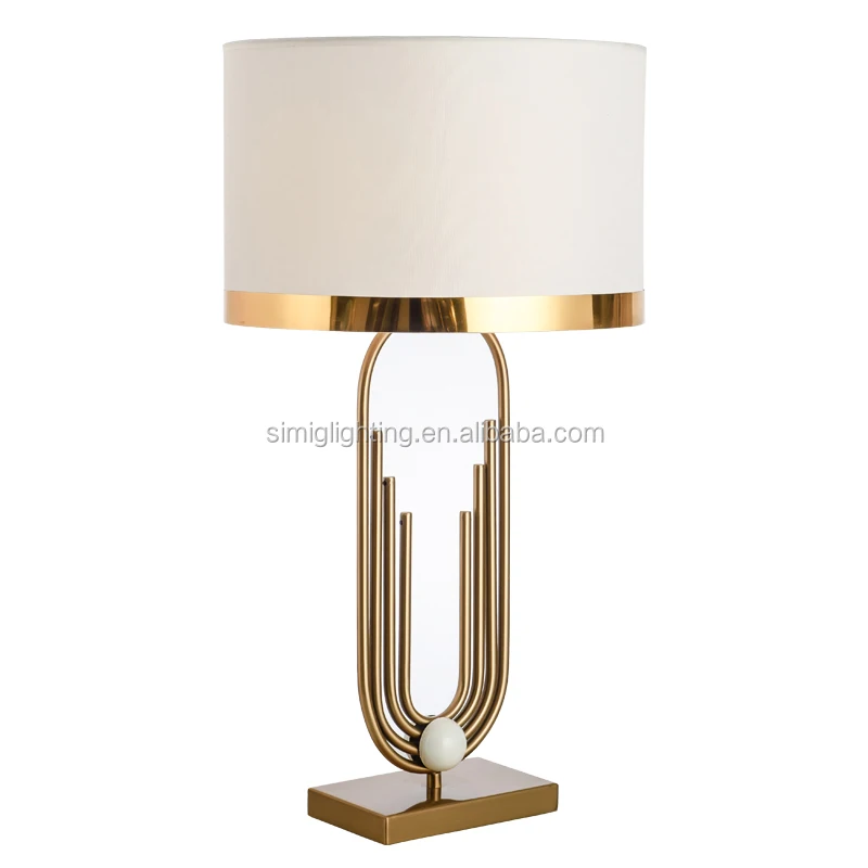 

Simig lighting modern gold metal brass fabric shade light desk lamp restaurant living room decorative led table lamp, Golden