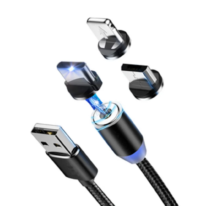 A&C 1M 2.1A Nylon LED Charging 3 in 1 Magnetic Usb Cable