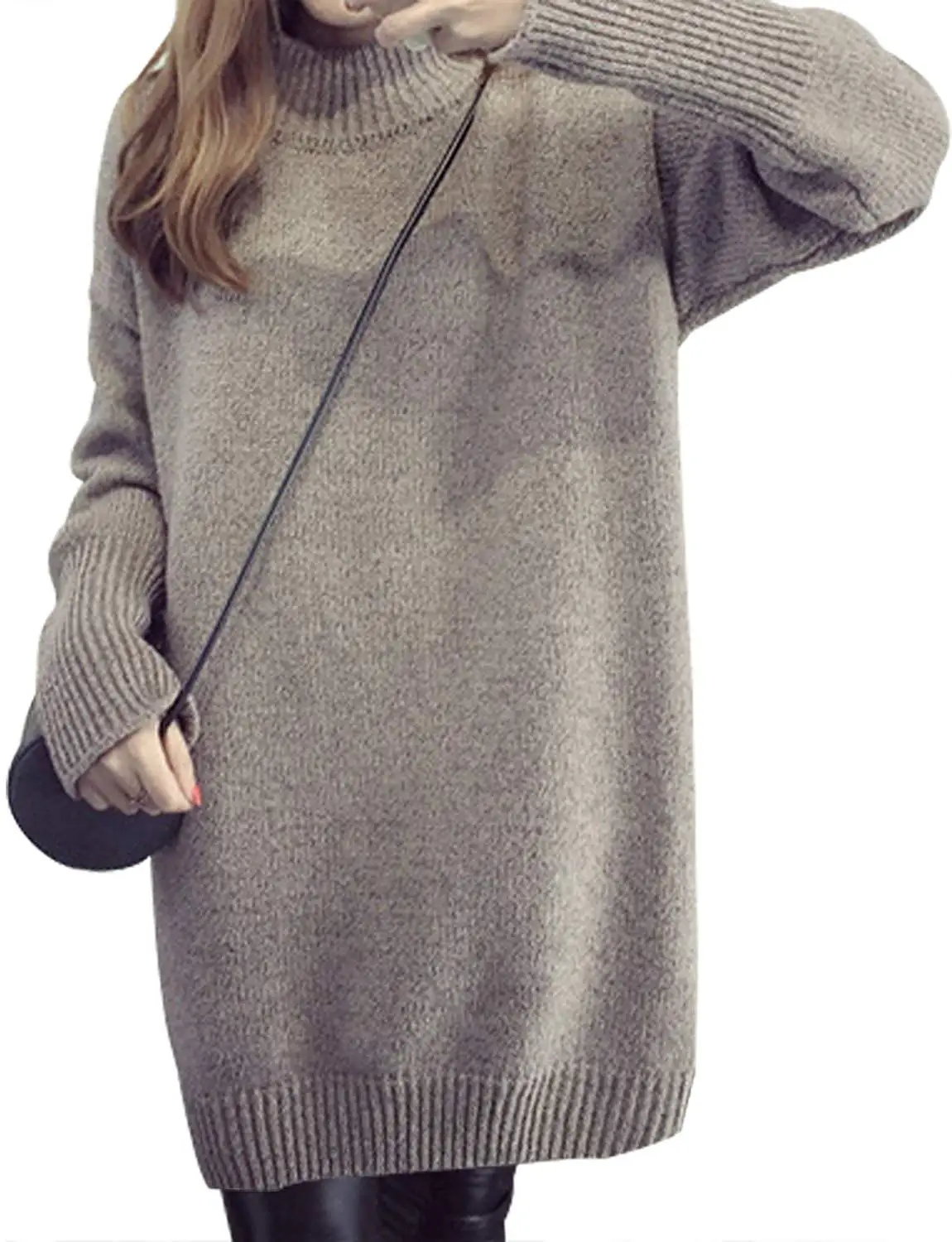 Sanifer Women Oversized Loose Knited Long Turtleneck Sweater Dress