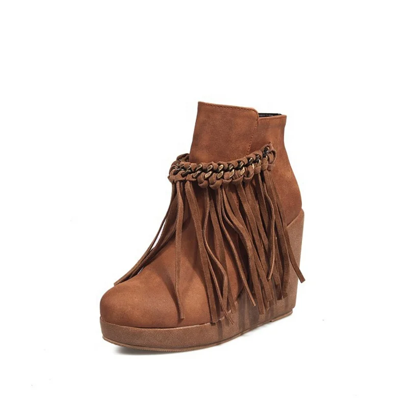 

Wedge Heel High heel Round Head Play Low Tube Fringed Female Boots