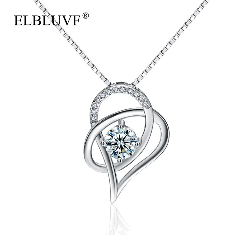 

ELBLUVF 925 Sterling Silver Chain Womens Zircon White Forever Love Heart Necklace For Wedding Valentine Gift